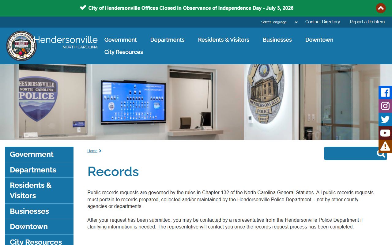 Henderson County arrest records Hendersonville police records request page
