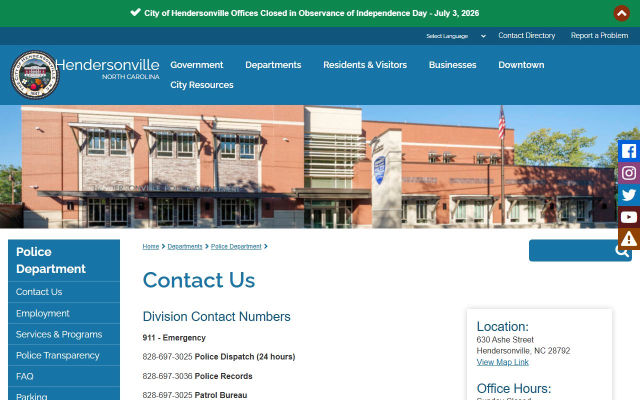 Henderson County arrest records Hendersonville Police app contact page