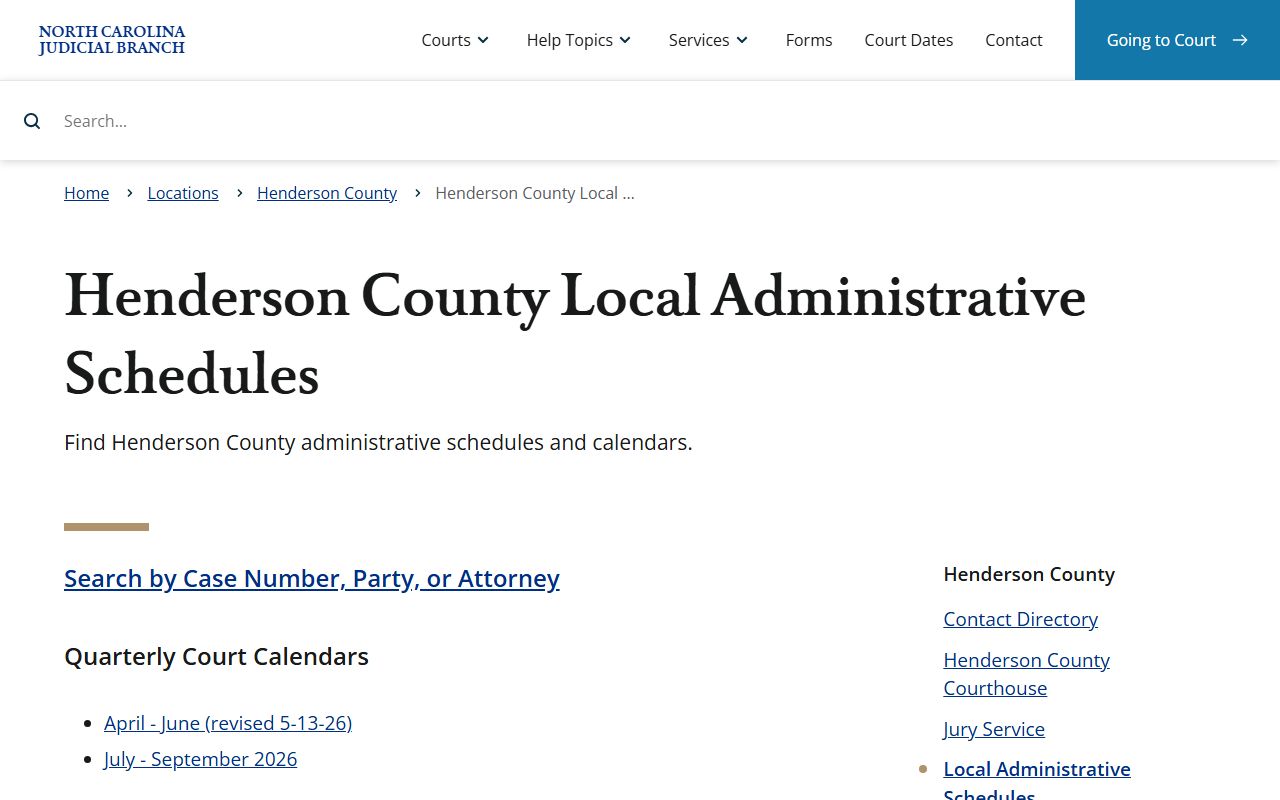 Henderson County court dockets local administrative schedules