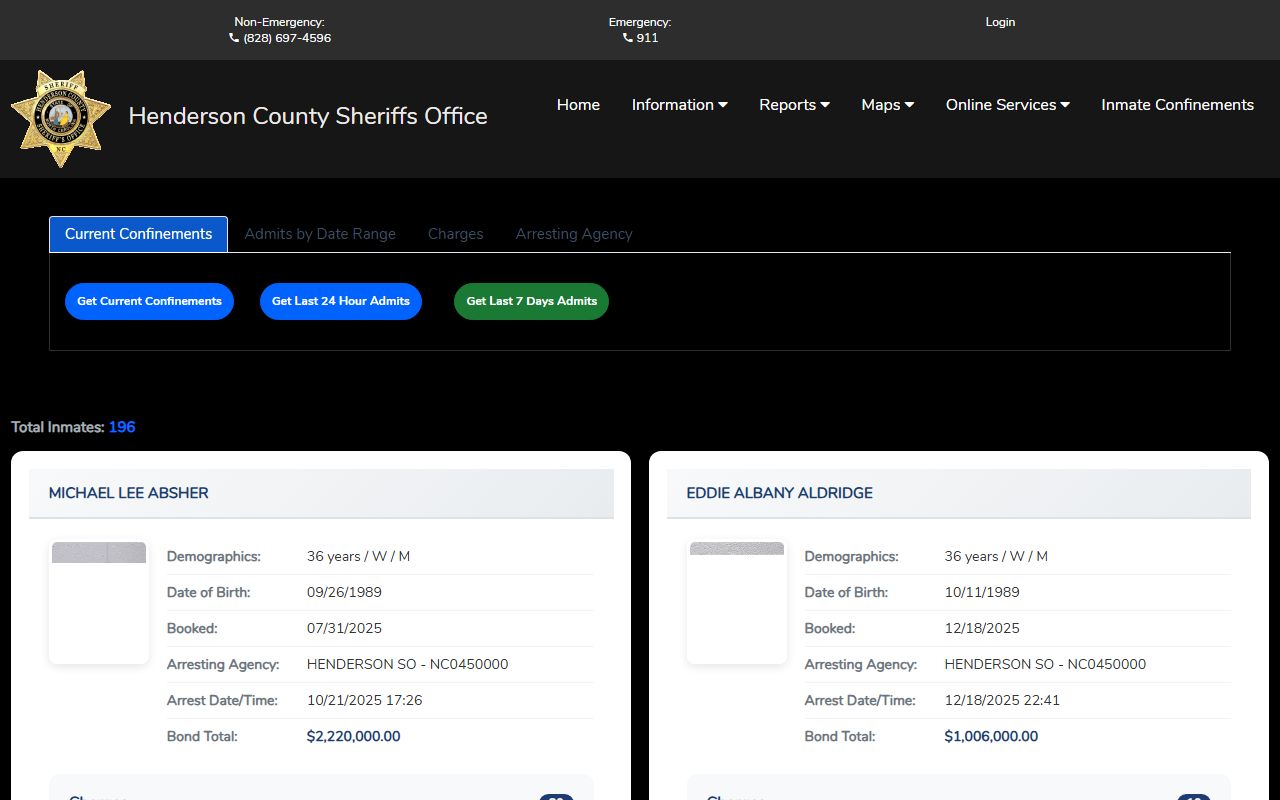 Henderson County inmate records Citizen Connect confinement portal