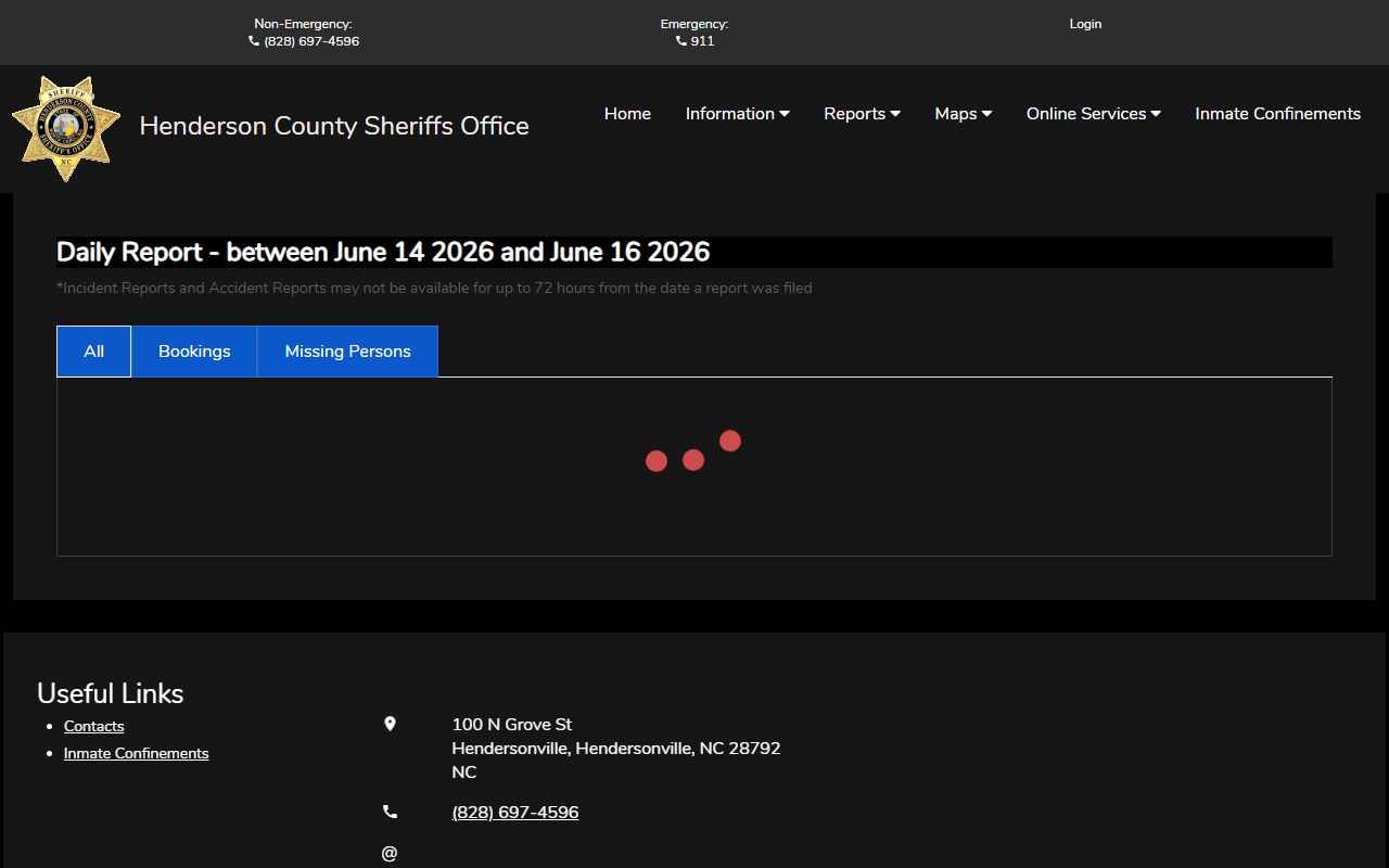 Henderson County inmate records Citizen Connect daily report page