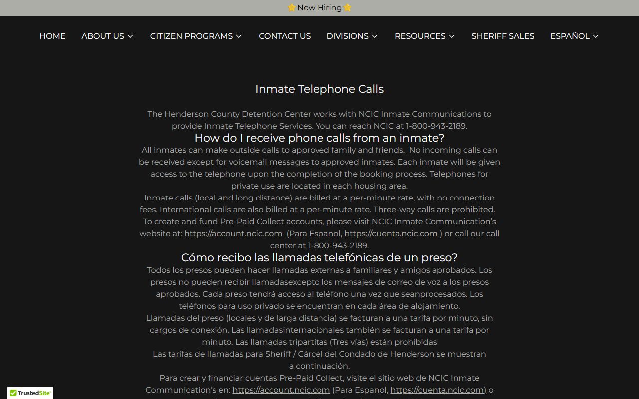 Henderson County inmate records phone call rules