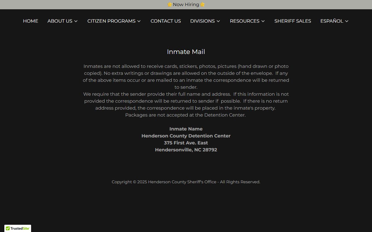 Henderson County inmate records mail rules