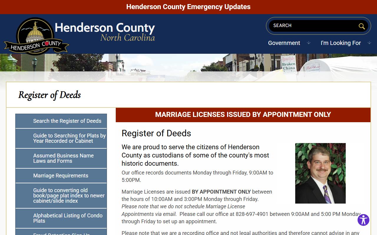 Henderson County marriage records Register of Deeds office page