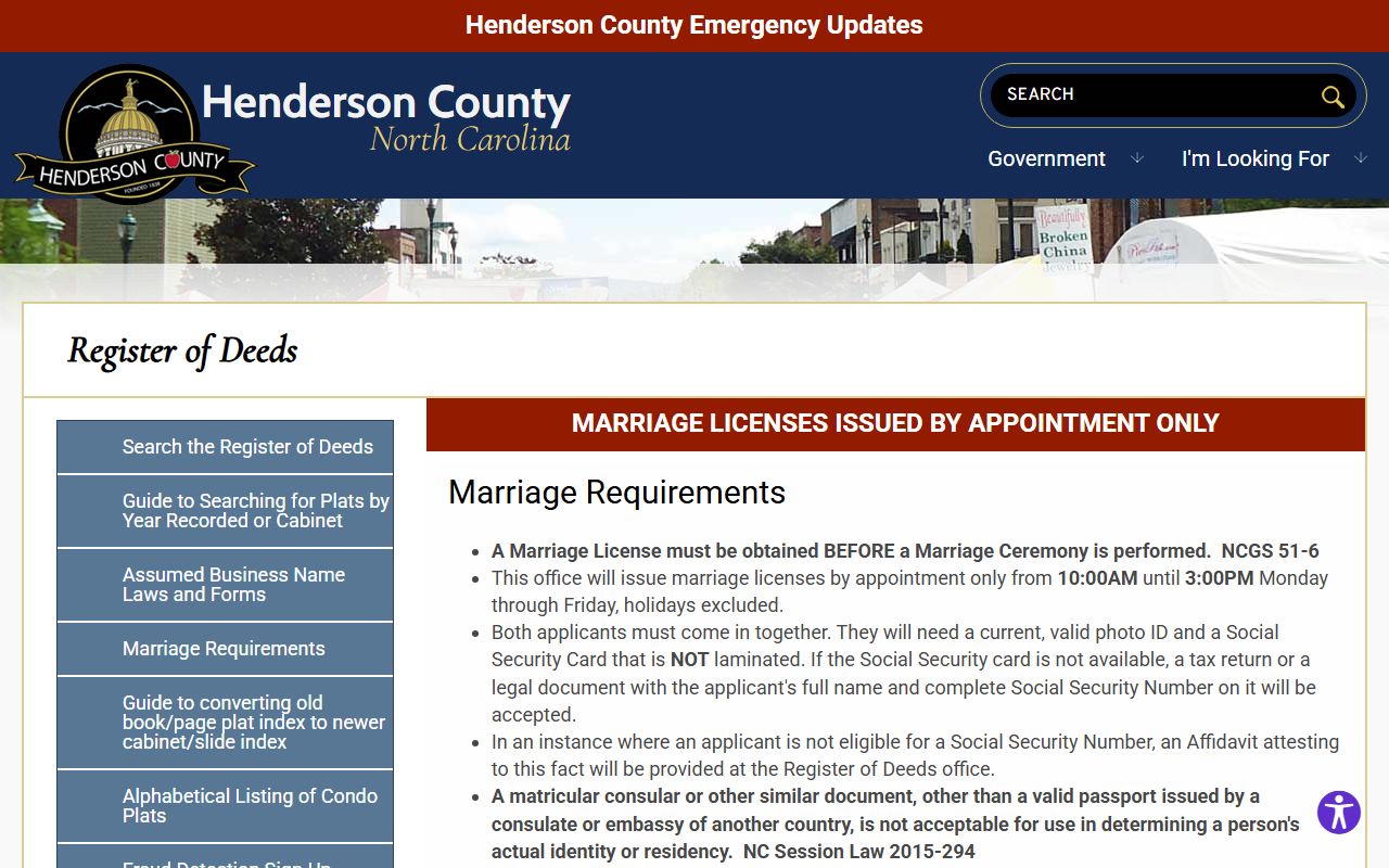 Henderson County marriage records marriage license requirements