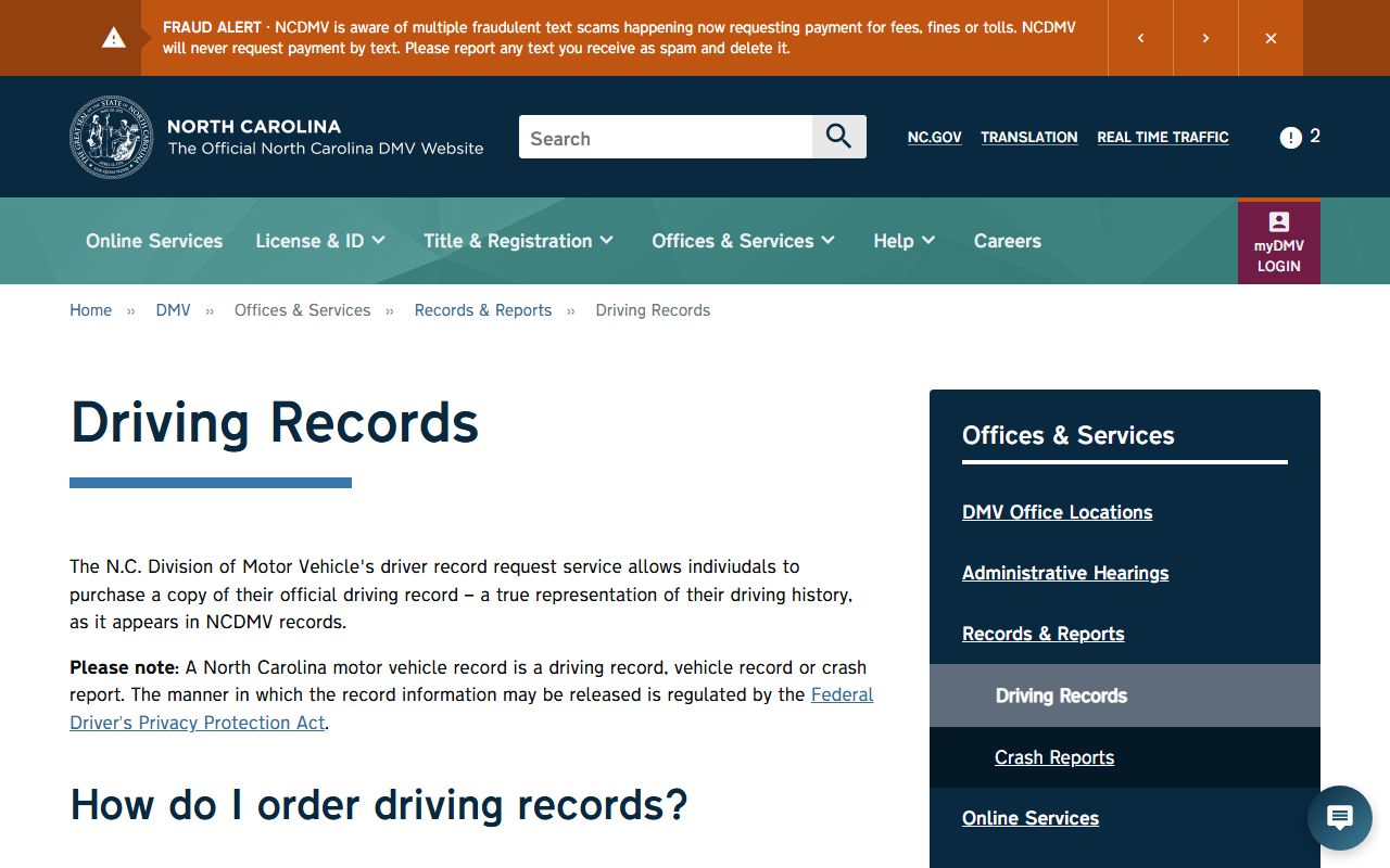 Henderson County traffic court records NCDMV driving record page